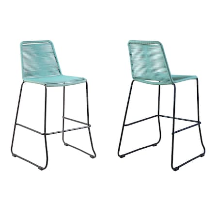 Armen Living Shasta 26" Outdoor Metal and Wasabi Rope Stackable Counter Stool, PK2 LCSTBABLWSB26